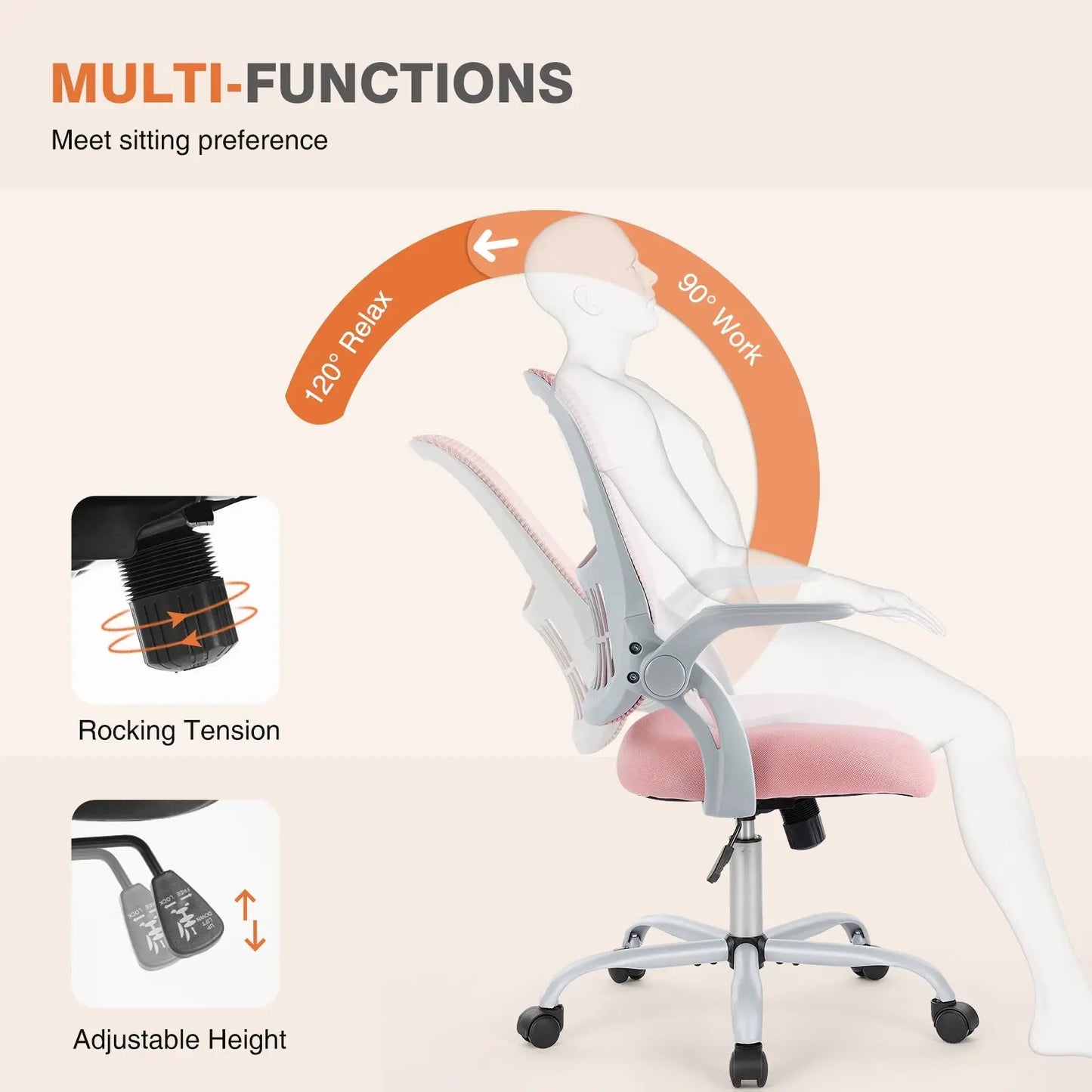 Pink Mesh Drafting Chair with Adjustable Foot Ring