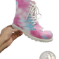 Pink Tie Dye Combat Boots with Chunky White Sole