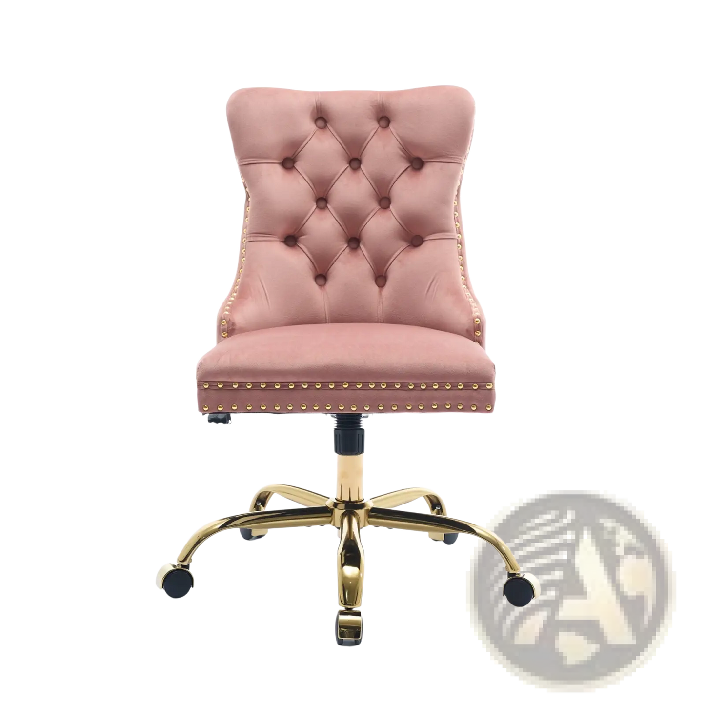 Pink Velvet Tufted Office Chair with Gold Base