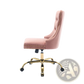 Pink Velvet Tufted Office Chair with Gold Base