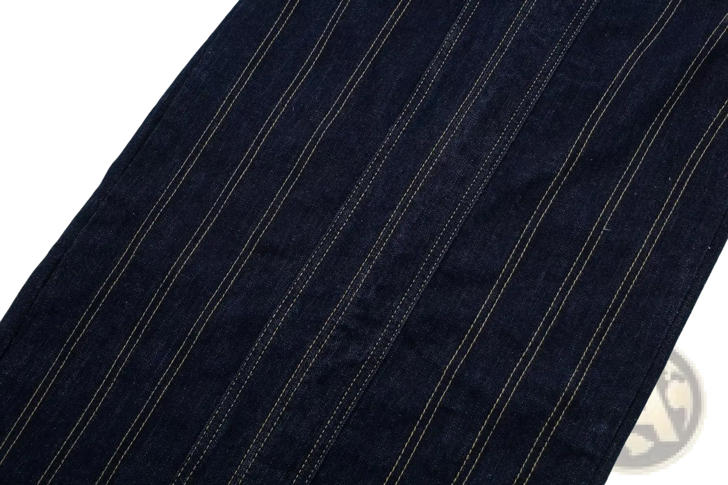 Pinstripe Denim Strapless Midi Dress with Zipper Detail