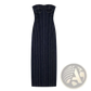 Pinstripe Denim Strapless Midi Dress with Zipper Detail