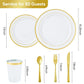 Plastic Tableware Set with Gold Rim Plates for 50 Guests