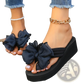 Platform Flip Flops with Large Sheer Bow Accent