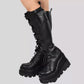 Women's Lace Up Leather Thigh High Platform Boots