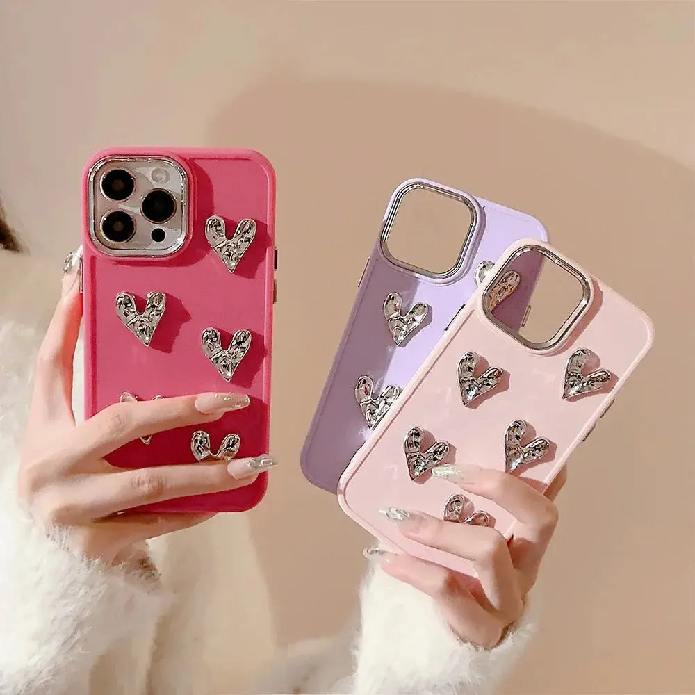 Pleated Metallic Heart Charm Phone Case