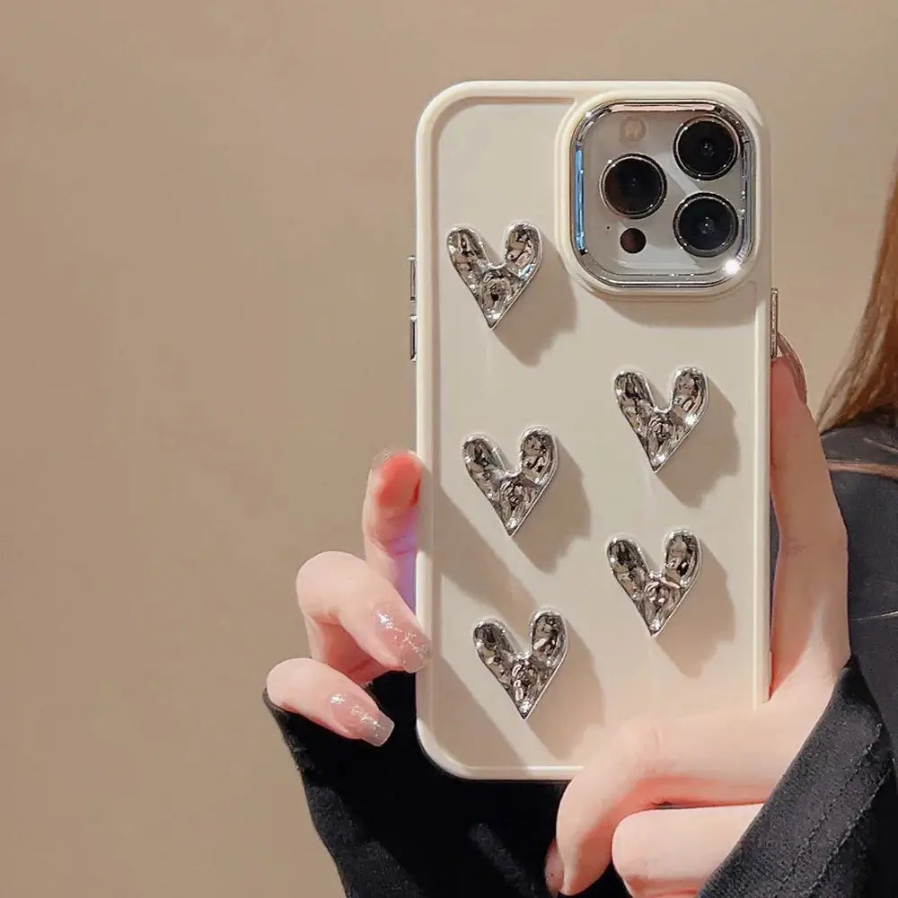 Pleated Metallic Heart Charm Phone Case