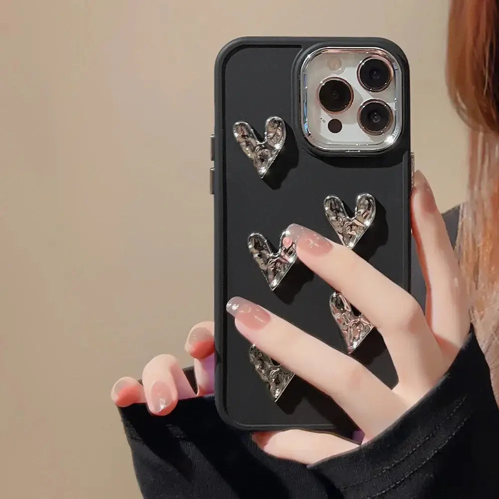 Pleated Metallic Heart Charm Phone Case