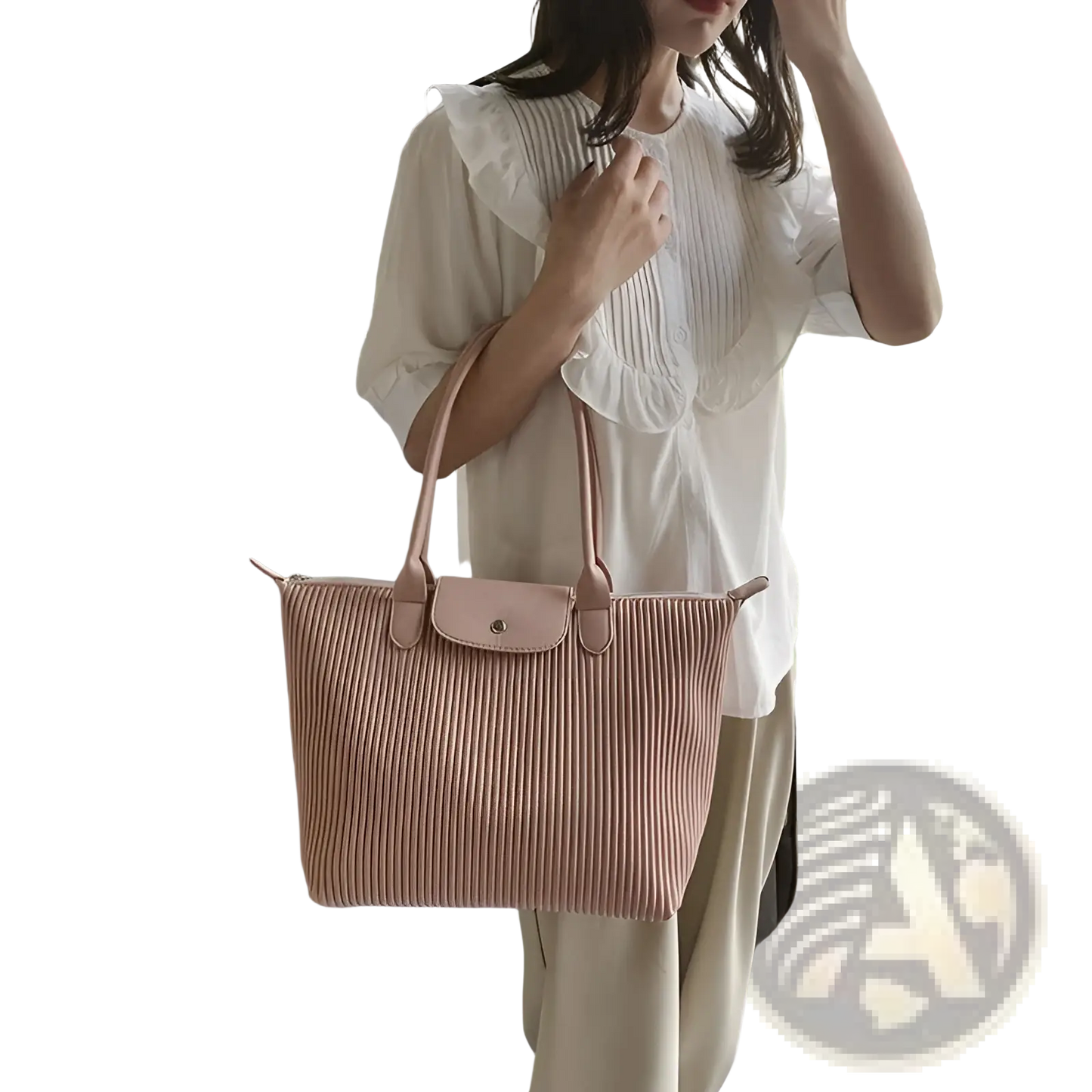 Pleated Shoulder Bag Minimalist Pu Leather Tote