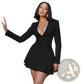 Plunging v Neck Long Sleeve Ruffled Blazer Mini Dress