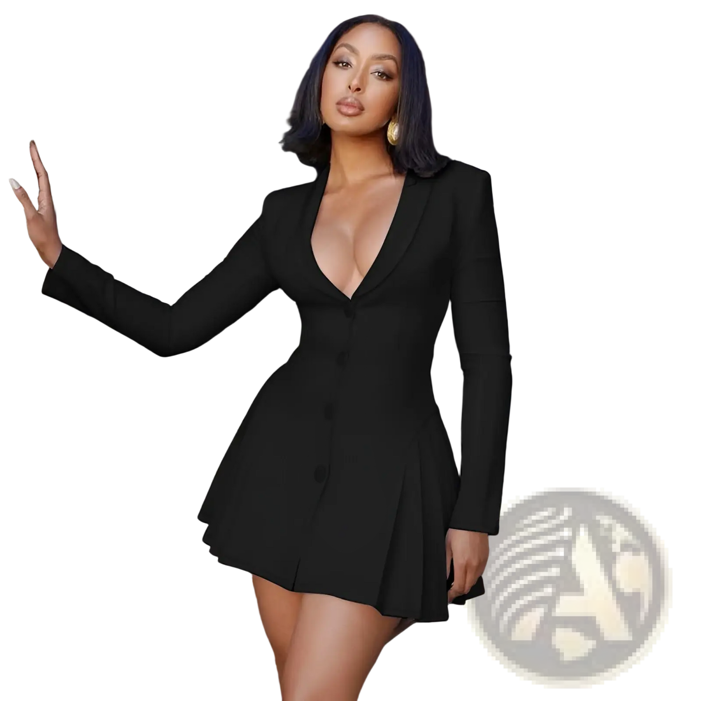 Plunging v Neck Long Sleeve Ruffled Blazer Mini Dress