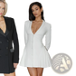 Plunging v Neck Long Sleeve Ruffled Blazer Mini Dress