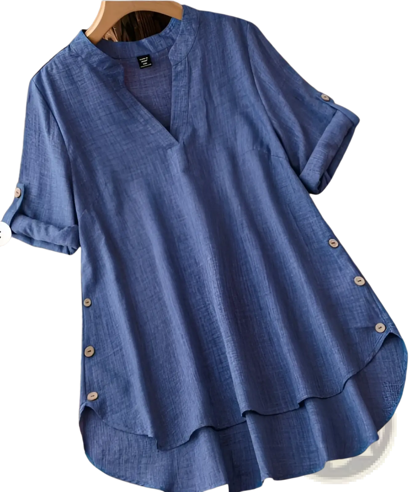 Plus Notched Neck Roll Sleeve High Low Blouse