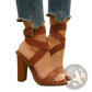 Plus Size Brown Leather Block Heel Strappy Sandals