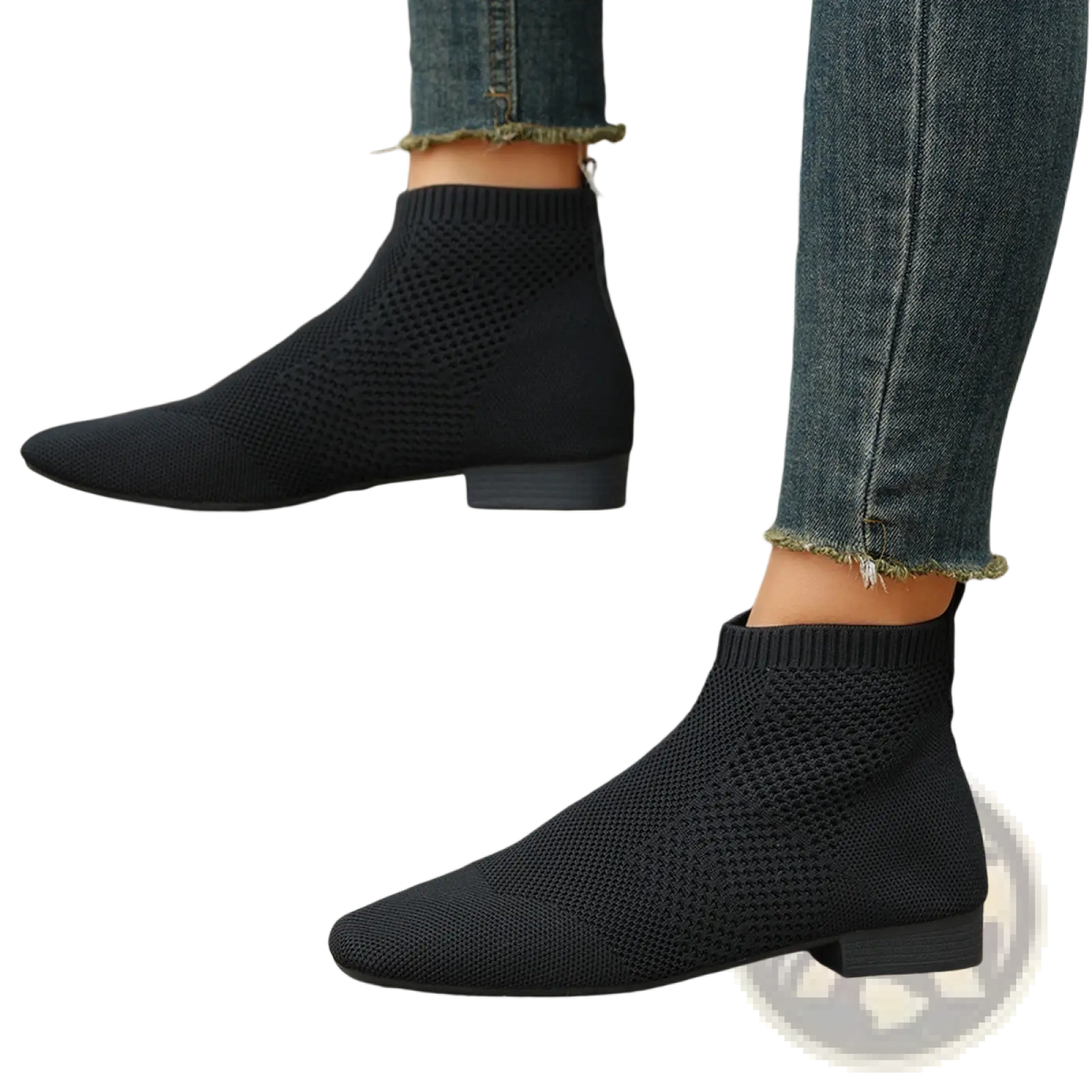 Plus Size Pointed Toe Knit Ankle Boots with Heel