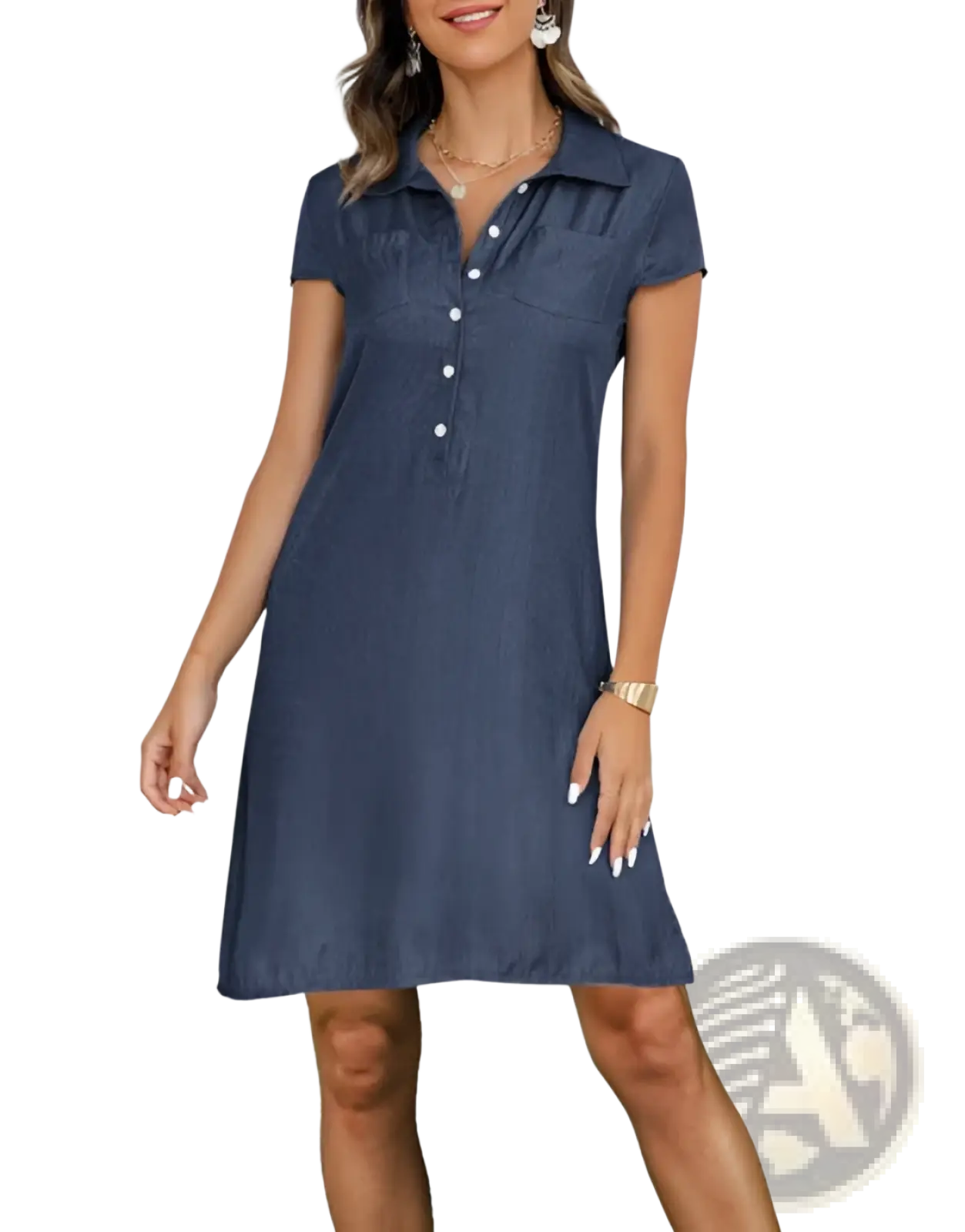 Plus Size Short Sleeve Button Front Tencel Denim Dress