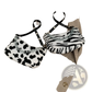 Plush Animal Print Baguette Bag with Silver Chain Strap