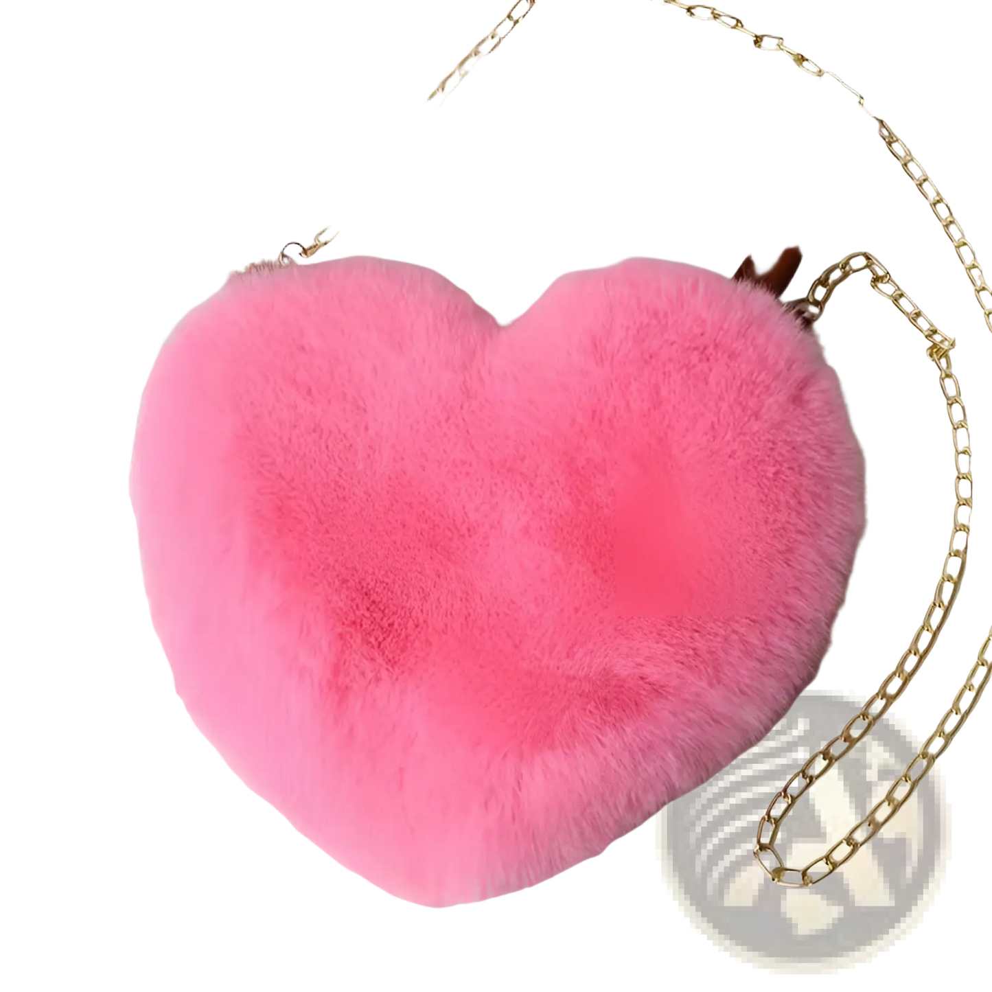 Plush Faux Fur Heart Shaped Crossbody Bag with Gold Chain