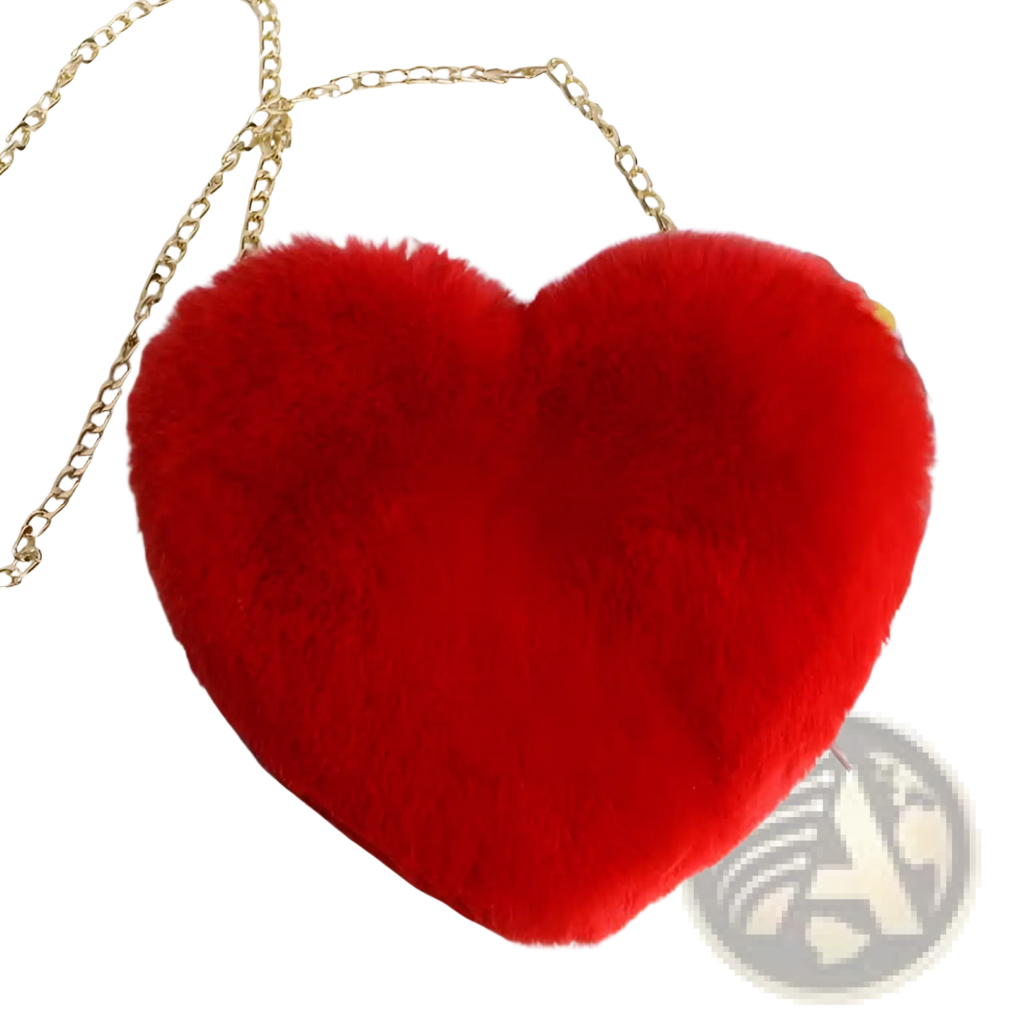 Plush Faux Fur Heart Shaped Crossbody Bag with Gold Chain