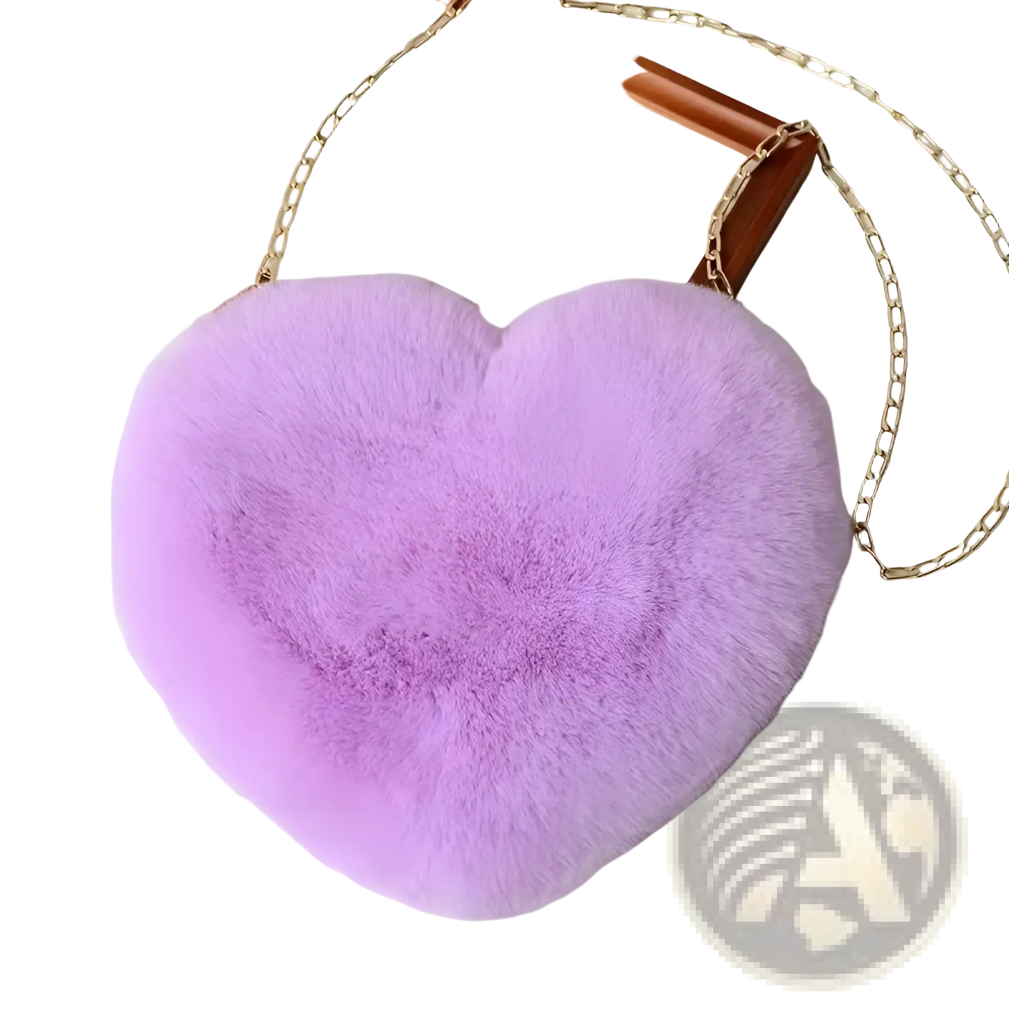 Plush Faux Fur Heart Shaped Crossbody Bag with Gold Chain