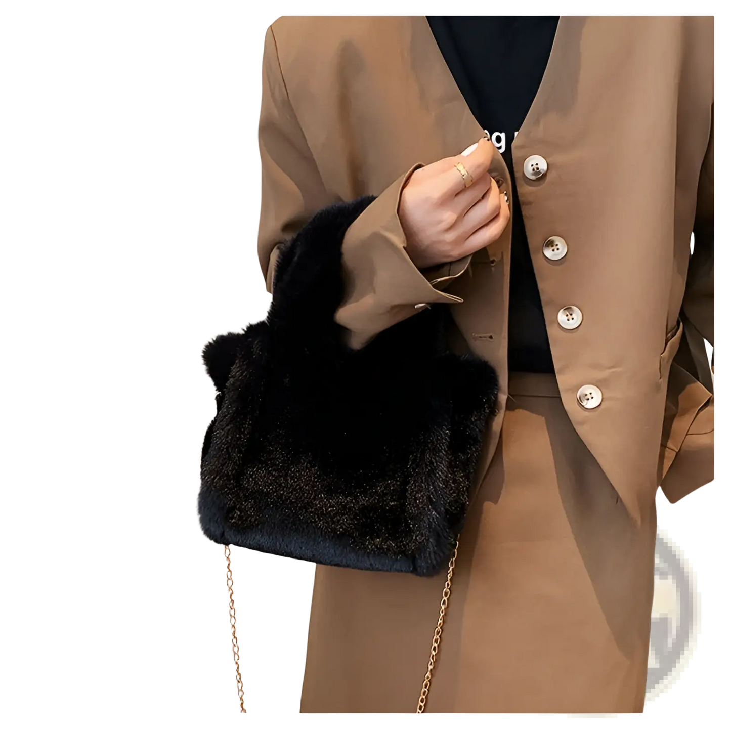 Plush Faux Fur Tote Bag with Chain Strap Shoulder Bag