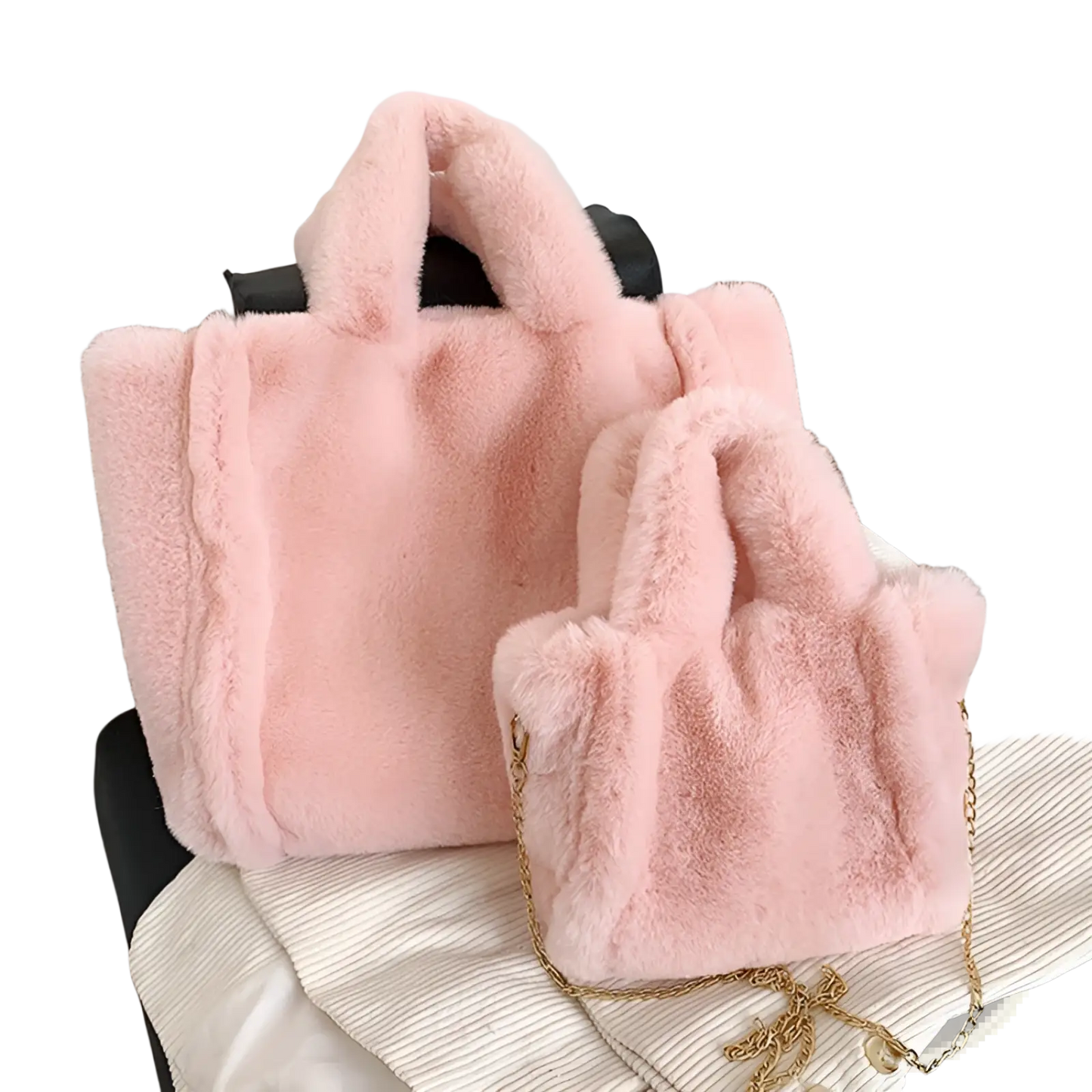 Plush Faux Fur Tote Bag with Chain Strap Shoulder Bag