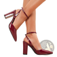 Pointed Toe Ankle Strap Chunky Heel Pumps