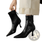 Pointed Toe Cowhide Stiletto Ankle Boots with Zipper