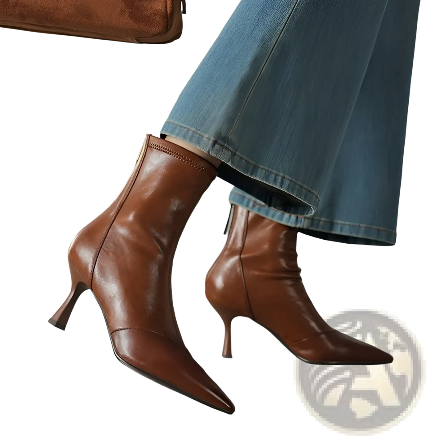 Pointed Toe Cowhide Stiletto Ankle Boots with Zipper