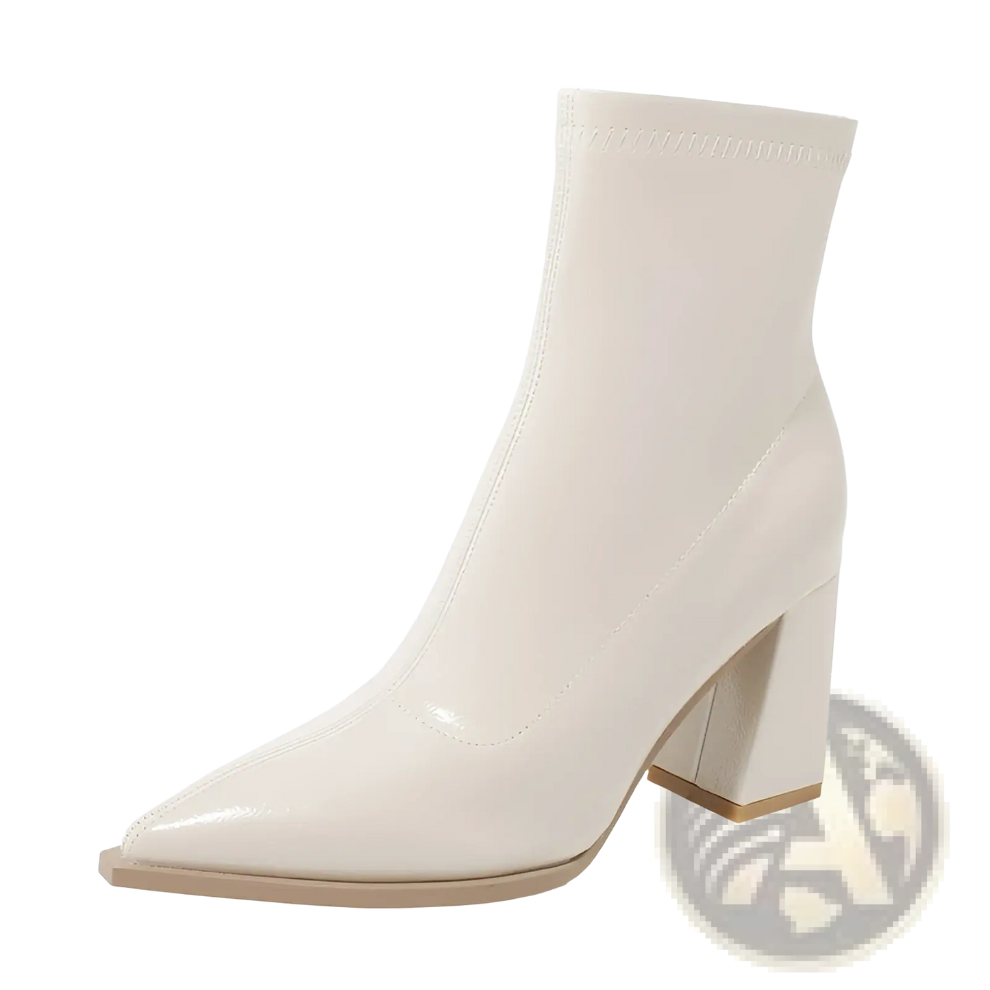 Pointed Toe Patent Leather Block Heel Ankle Boots