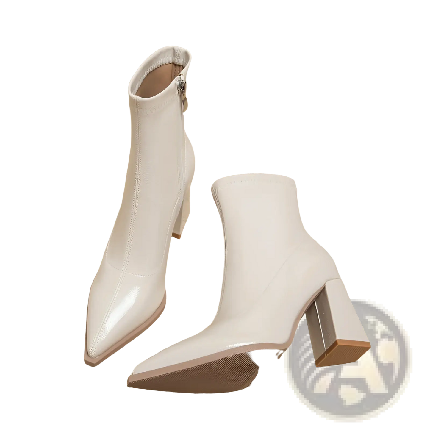 Pointed Toe Patent Leather Block Heel Ankle Boots