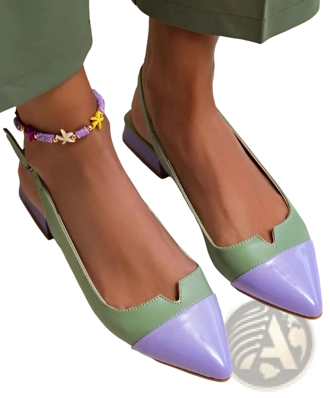 Pointed Toe Slingback Flats Two Tone Leather Shoes
