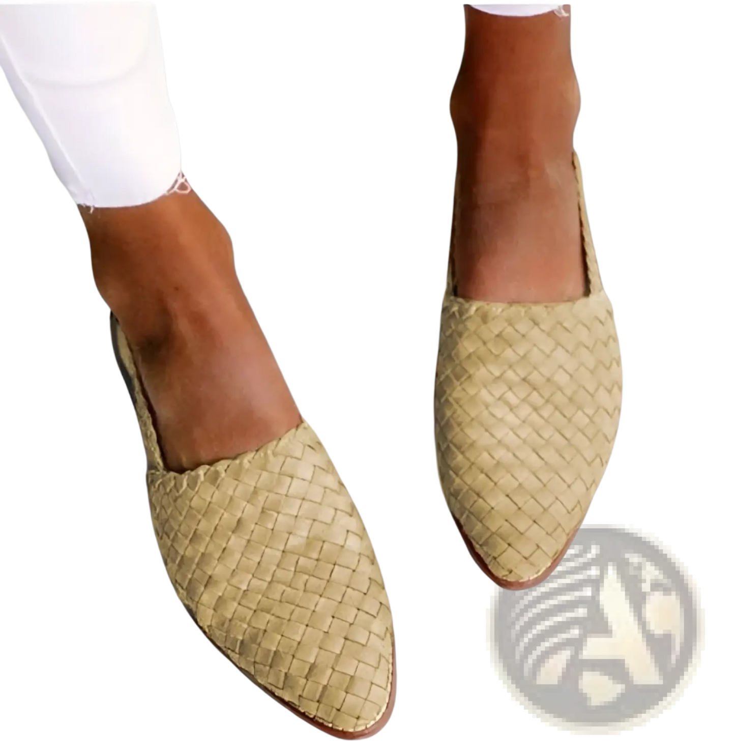 Pointed Toe Woven Buckle Flat Mule Sandals