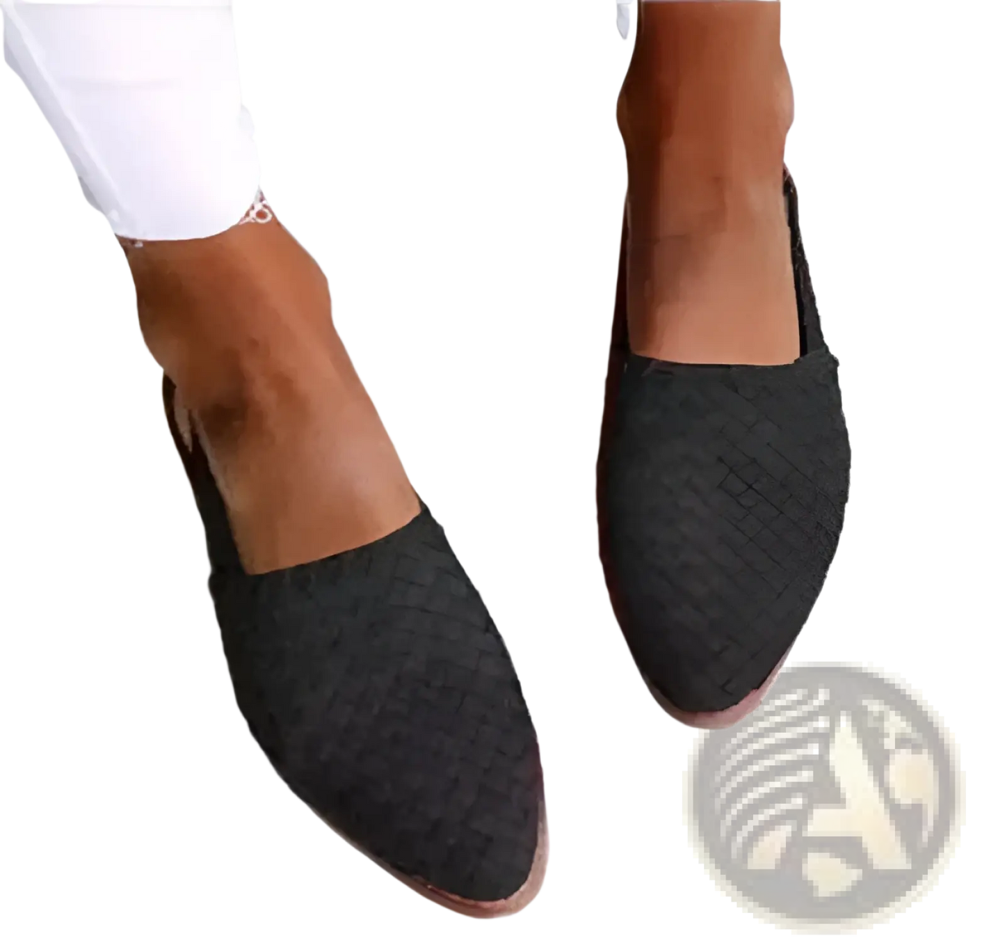 Pointed Toe Woven Buckle Flat Mule Sandals