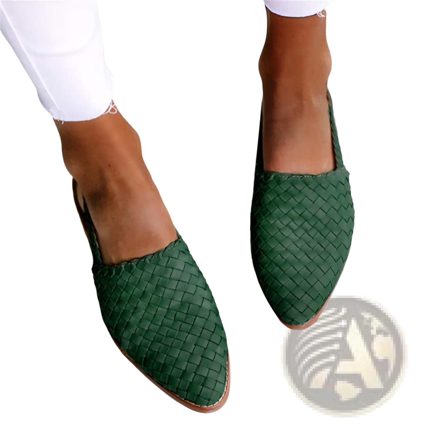 Pointed Toe Woven Buckle Flat Mule Sandals