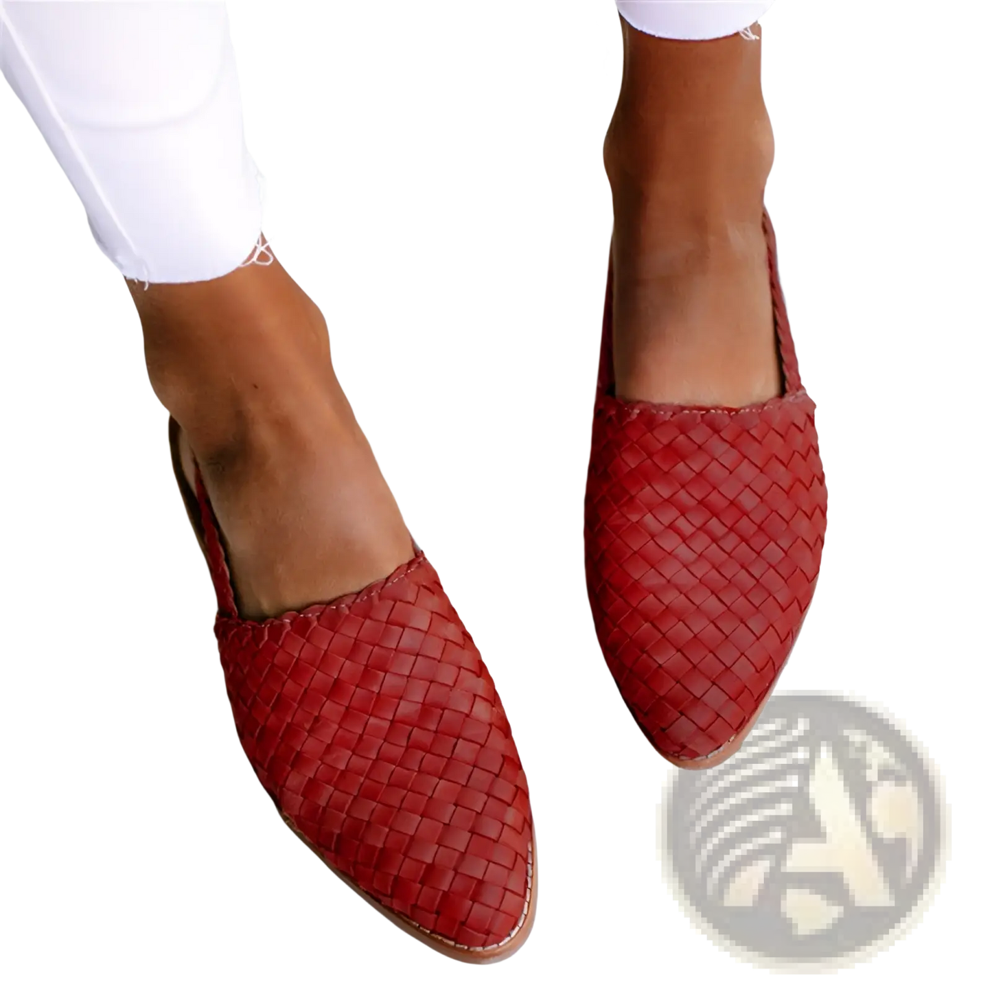 Pointed Toe Woven Buckle Flat Mule Sandals