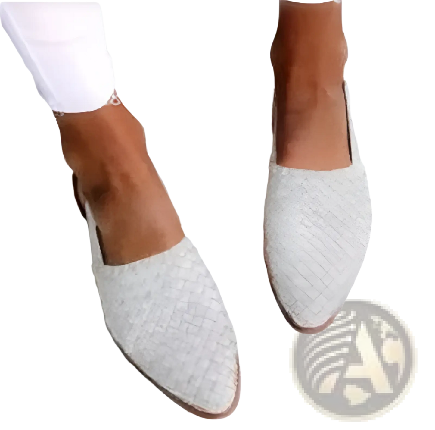 Pointed Toe Woven Buckle Flat Mule Sandals