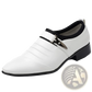 Pointed White Leather Formal Shoes with Silver Buckle