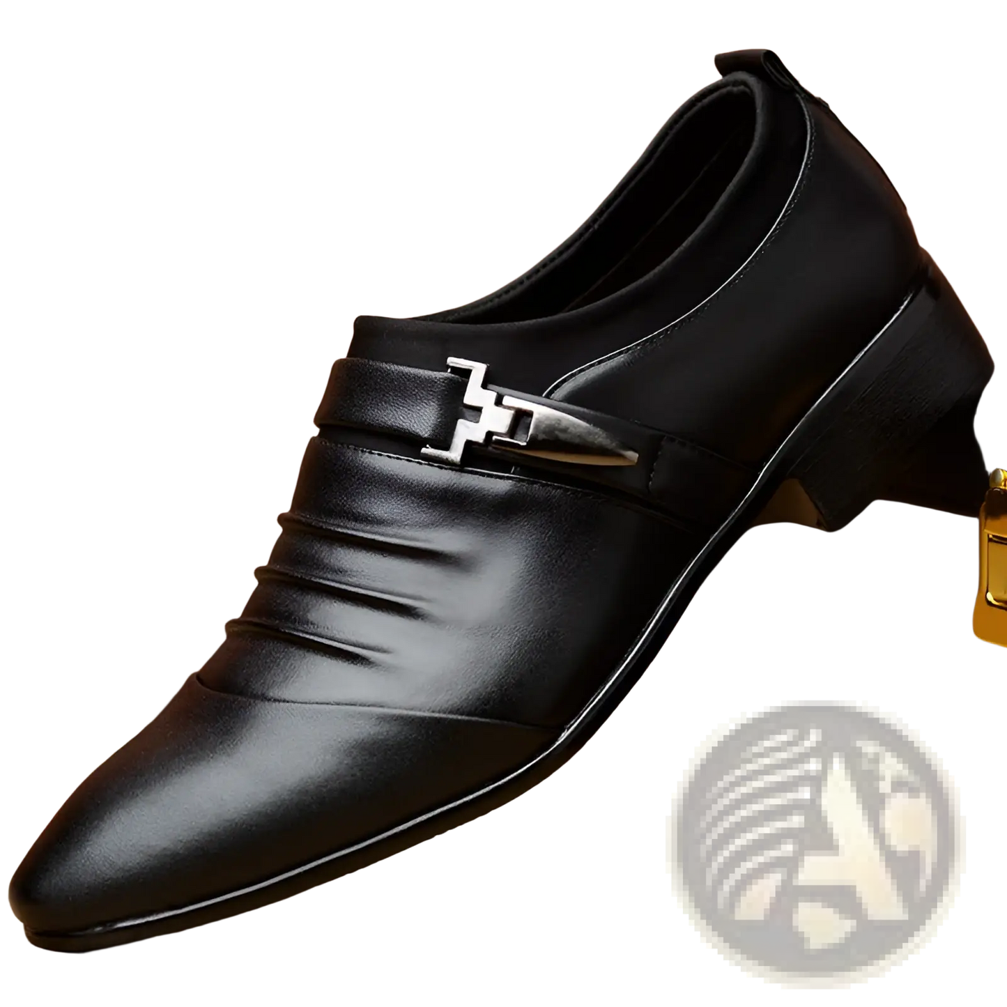 Pointed White Leather Formal Shoes with Silver Buckle