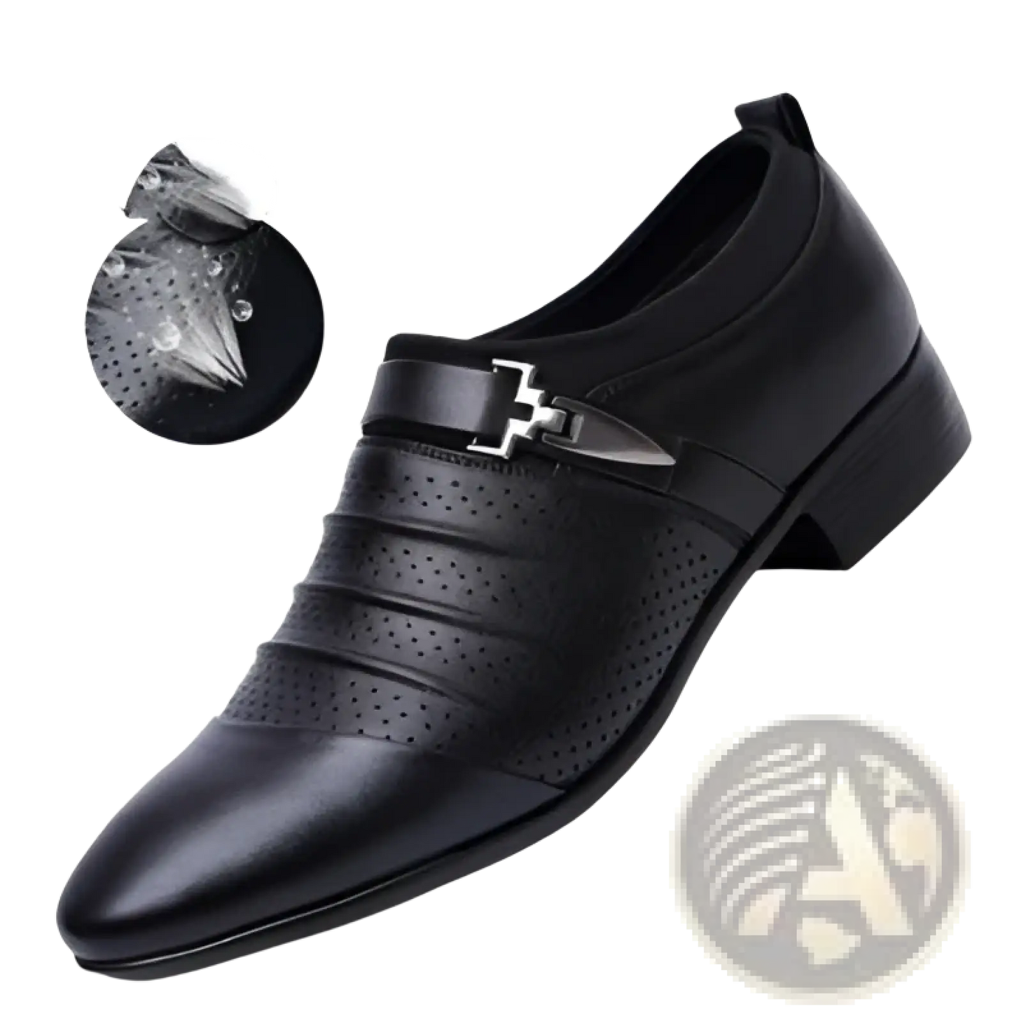 Pointed White Leather Formal Shoes with Silver Buckle