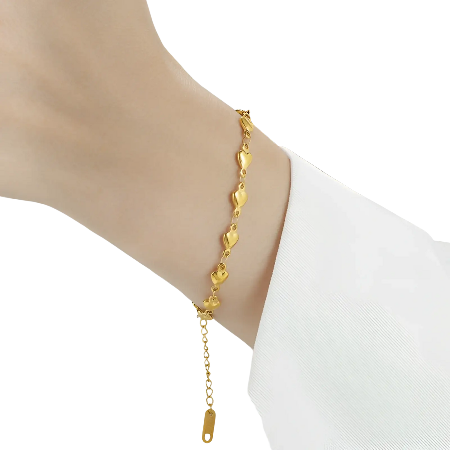 Polished Gold Heart Link Bracelet in Titanium Steel