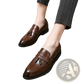 Polished Leather Tassel Loafers for Men