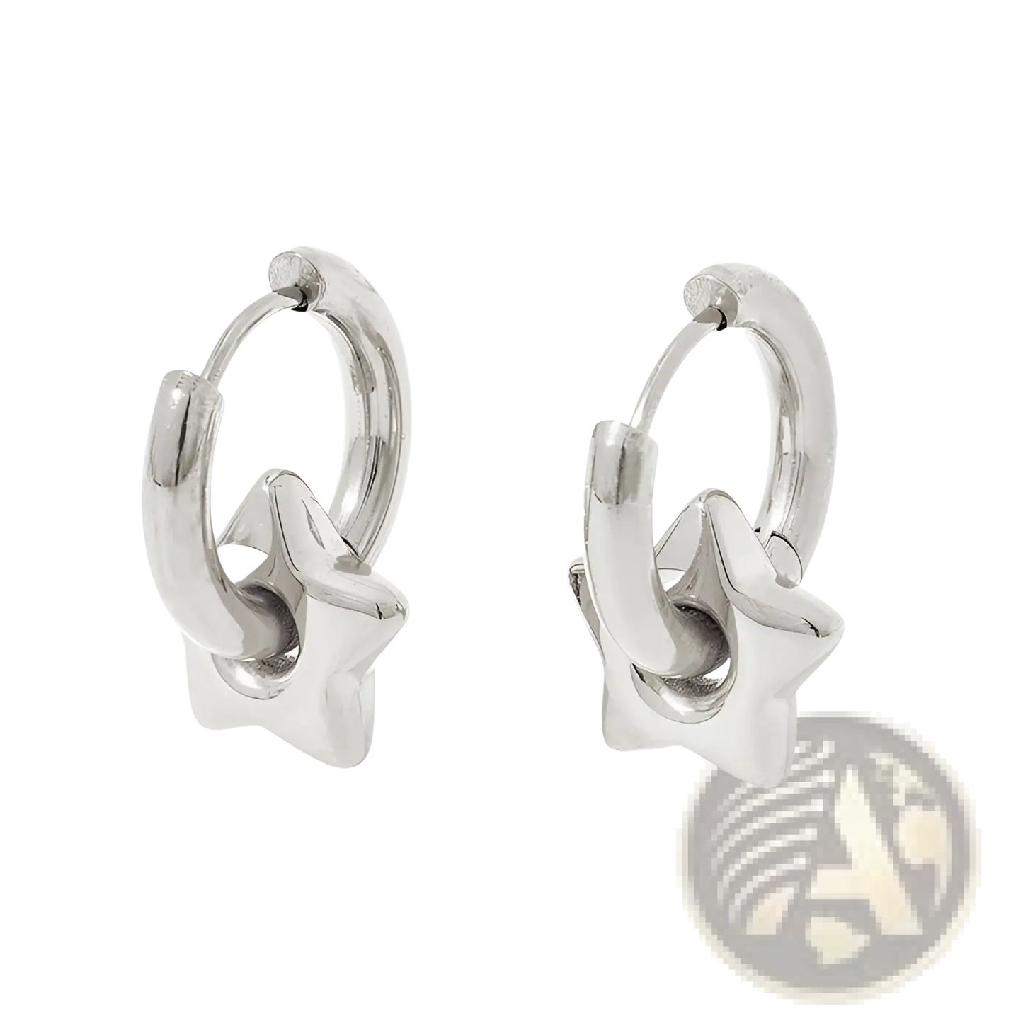 Polished Stainless Steel Geometric Charm Hoop Earrings
