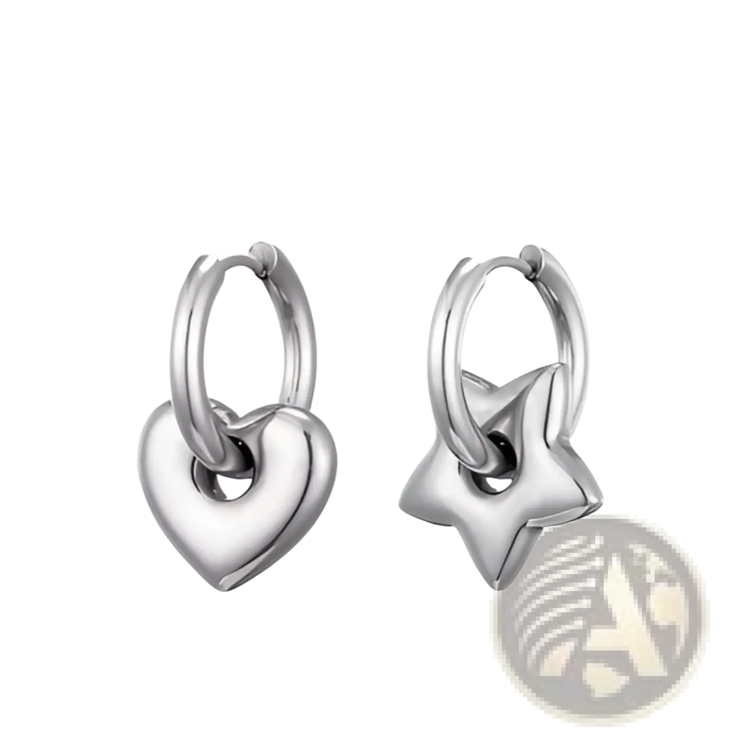 Polished Stainless Steel Geometric Charm Hoop Earrings