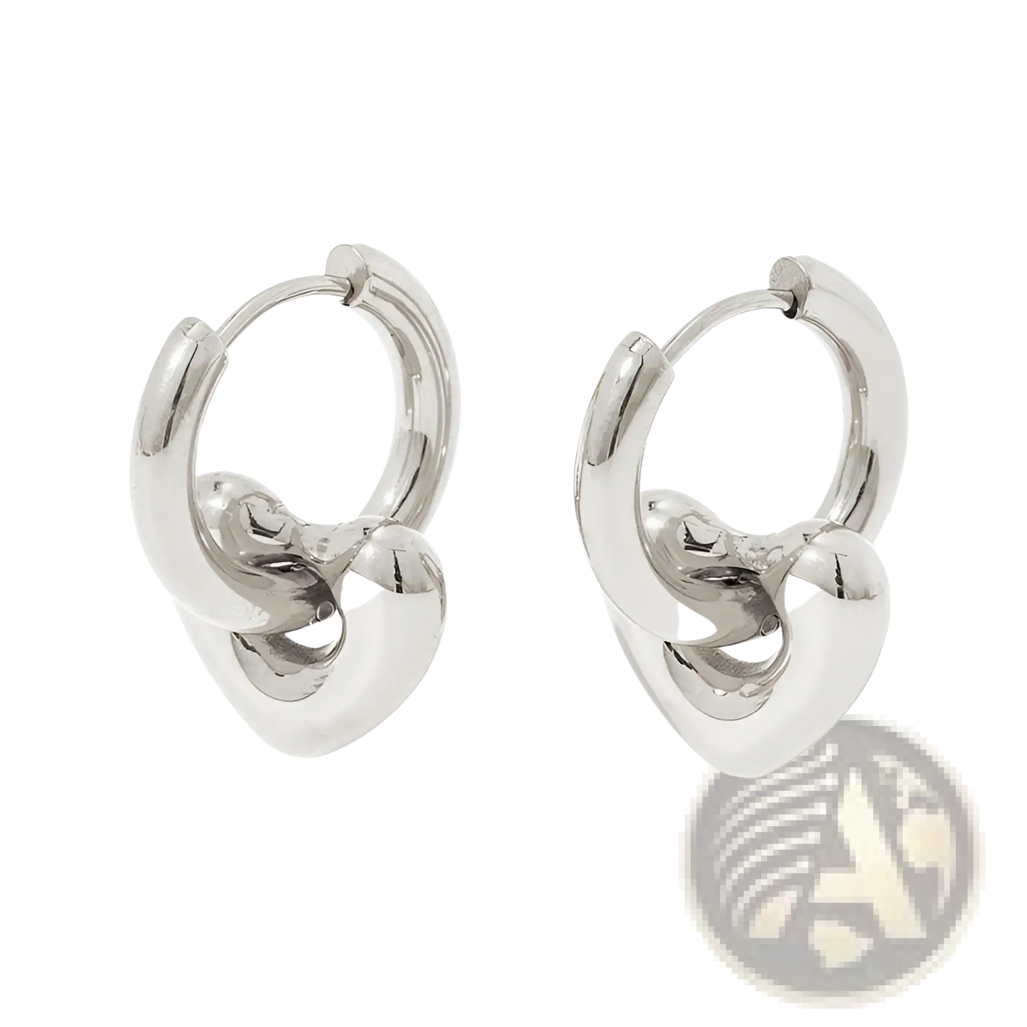 Polished Stainless Steel Geometric Charm Hoop Earrings