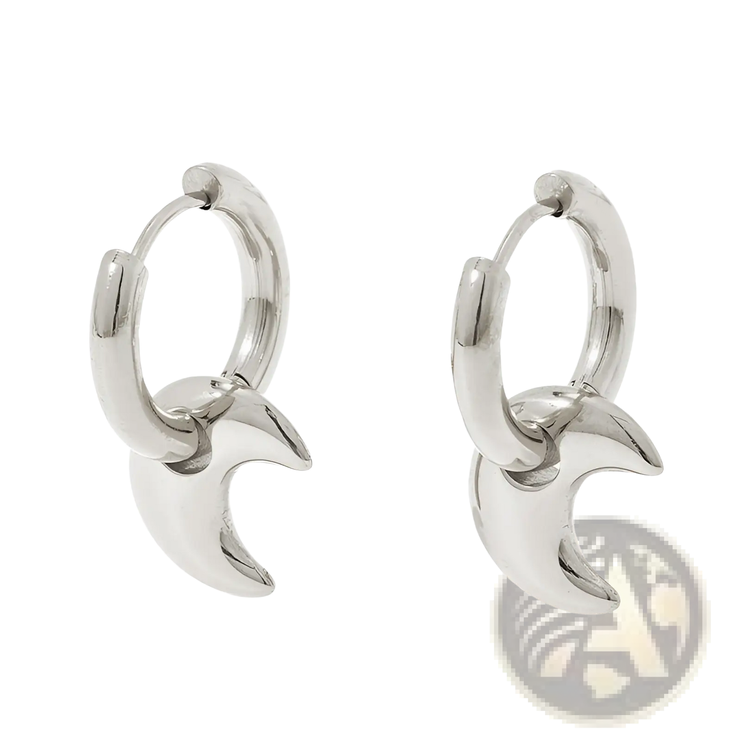 Polished Stainless Steel Geometric Charm Hoop Earrings