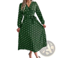 Polka Dot Pleated v Neck Long Sleeve Maxi Dress