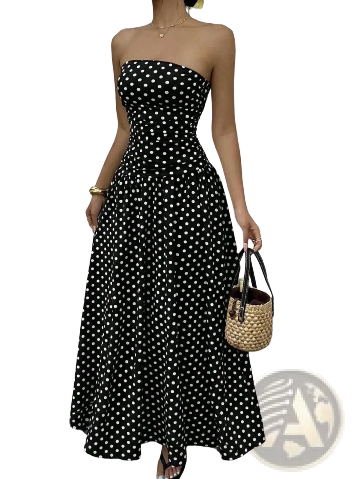 Polka Dot off Shoulder Strapless Maxi Dress