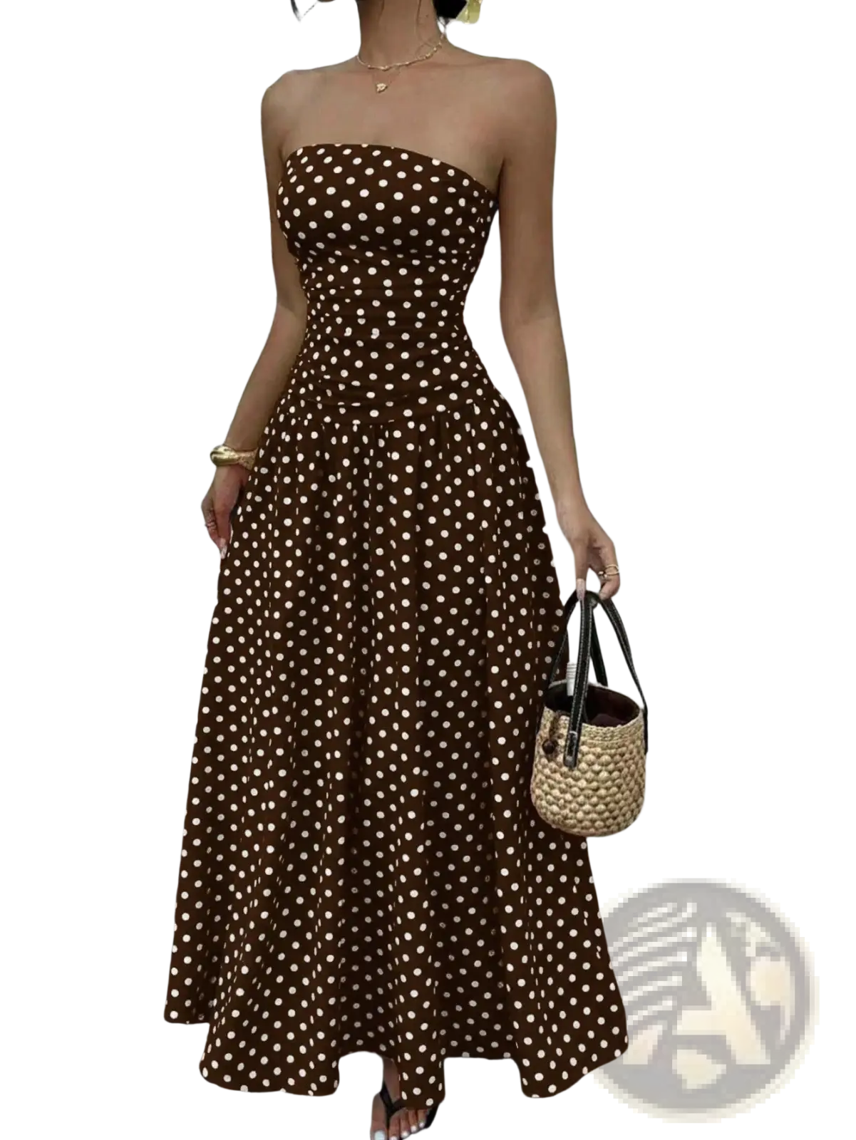Polka Dot off Shoulder Strapless Maxi Dress