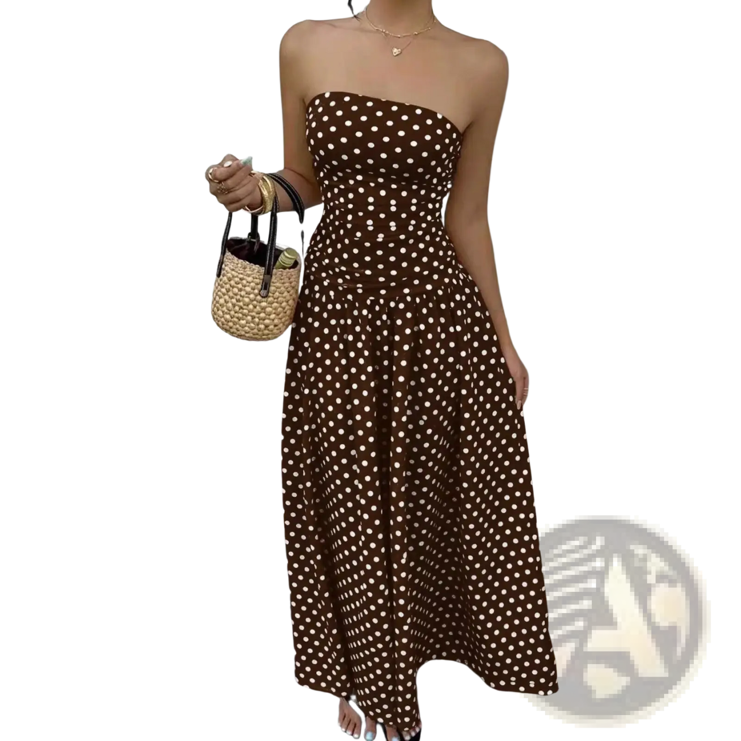 Polka Dot off Shoulder Strapless Maxi Dress